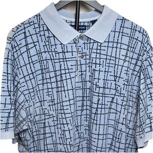 John Ashford Men’s Polo Shirt XL Tall Blue Geometric Pattern Collared